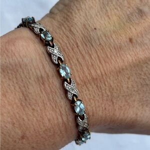 Vintage Blue Topaz XOXO links Sterling Silver Two Tone Bracelet